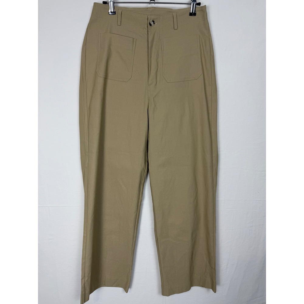 Unbranded Wide Leg Trousers Women Size M Tan High Rise Patch Pocket Office‎ wear